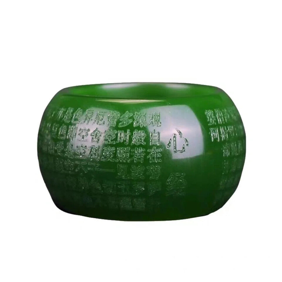 Natural Green Jade 22mm Ring Heart Meridian Emerald Buddhist Amulet Fashion -