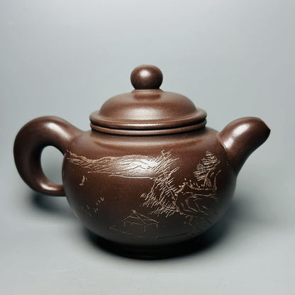 Vintage Chinese Yixing Purple Clay Teapot Zisha Ceremony Carving Collectible Art