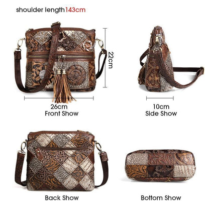 Bohemian Genuine Leather Bag Floral Crossbody Luxury Shoulder Vintage Handbags