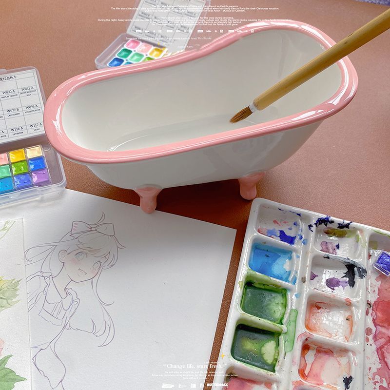 Watercolor Palette Ceramic Oil Painting White Porcelain Shell Color Mixing Plate