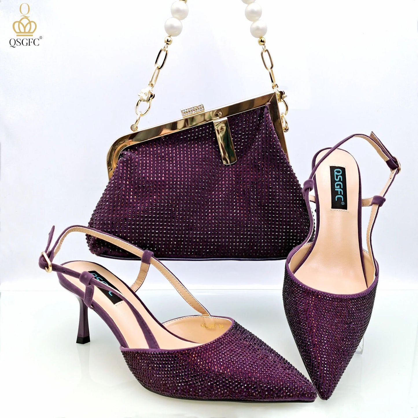 Wine Fashion Bag Shoulder Bag and Strap High Heels Commuter Shoes and Bag