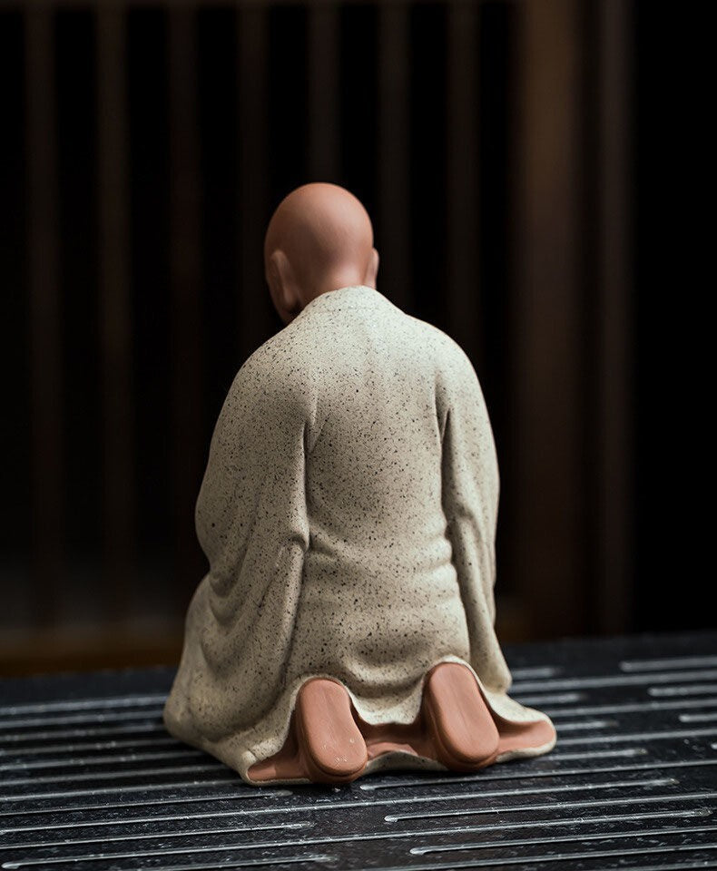Chinese Zi Sha Clay Praying Monk Statue Kneeling Buddhist Figure Zen Collection