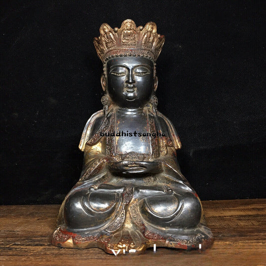 8.4" Old China Antique Collection Exquisite Carving Pure Copper Buddha Statue