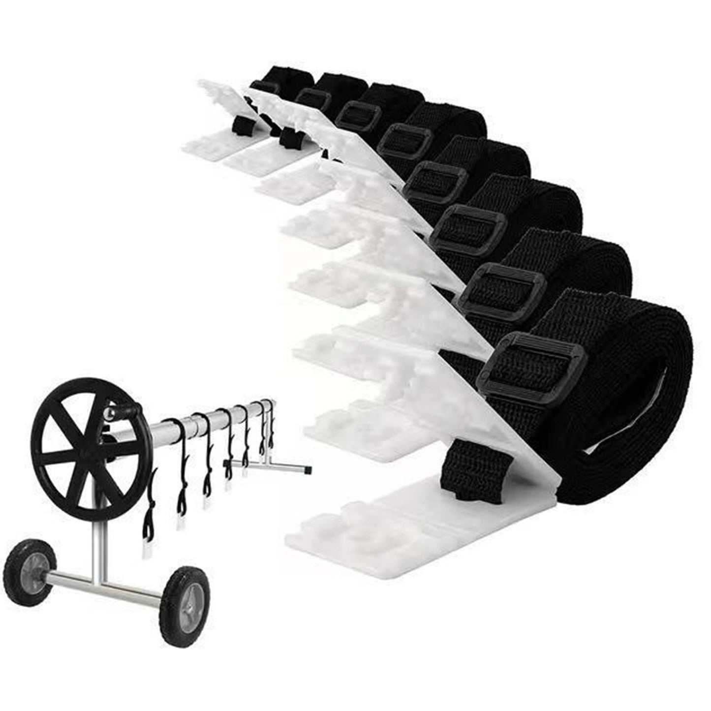 24 In 1 In-Ground Swimming Pool Solar Cover Reel Attachment Kit Straps Blanket