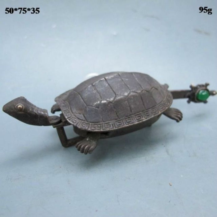 Rare Chinese Old Style Brass Carved Turtle Shape Lock and Key