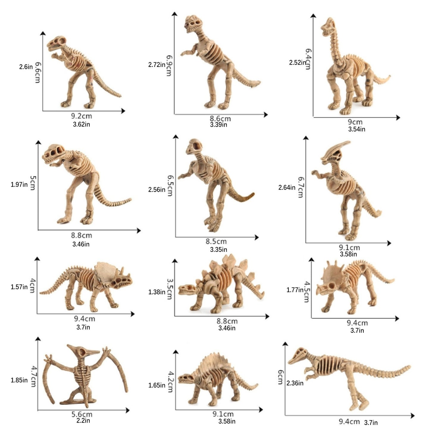 12pcs Dinosaur Fossil Skeleton Simulation Model Action Figure Toy Gift For Kids