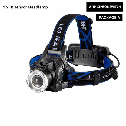 LED Headlamp Super Bright Sensor Zoomable Fishing Lamp Lighting 18650 Batteries