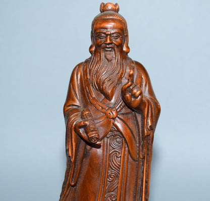 Chinese Boxwood Wood Carving Confucius Statue Wooden Sculpture Home Decor Art