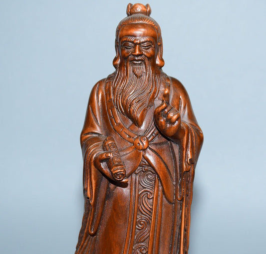 Chinese Boxwood Wood Carving Confucius Statue Wooden Sculpture Home Decor Art