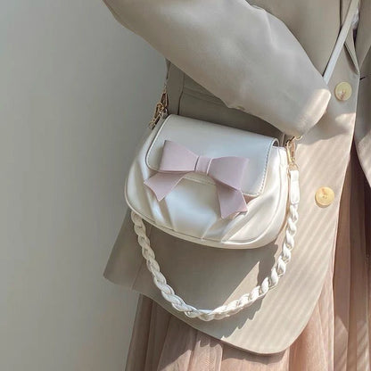 Elegant Soft Style Solid Bow Knot Crossbody Bags Vintage 21*14*5 CM Daily Purse