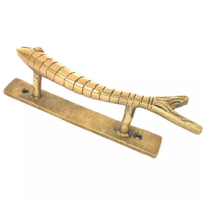 Set of 2 Antique Look Golden Brass Fish With Mouth Open Door Handles