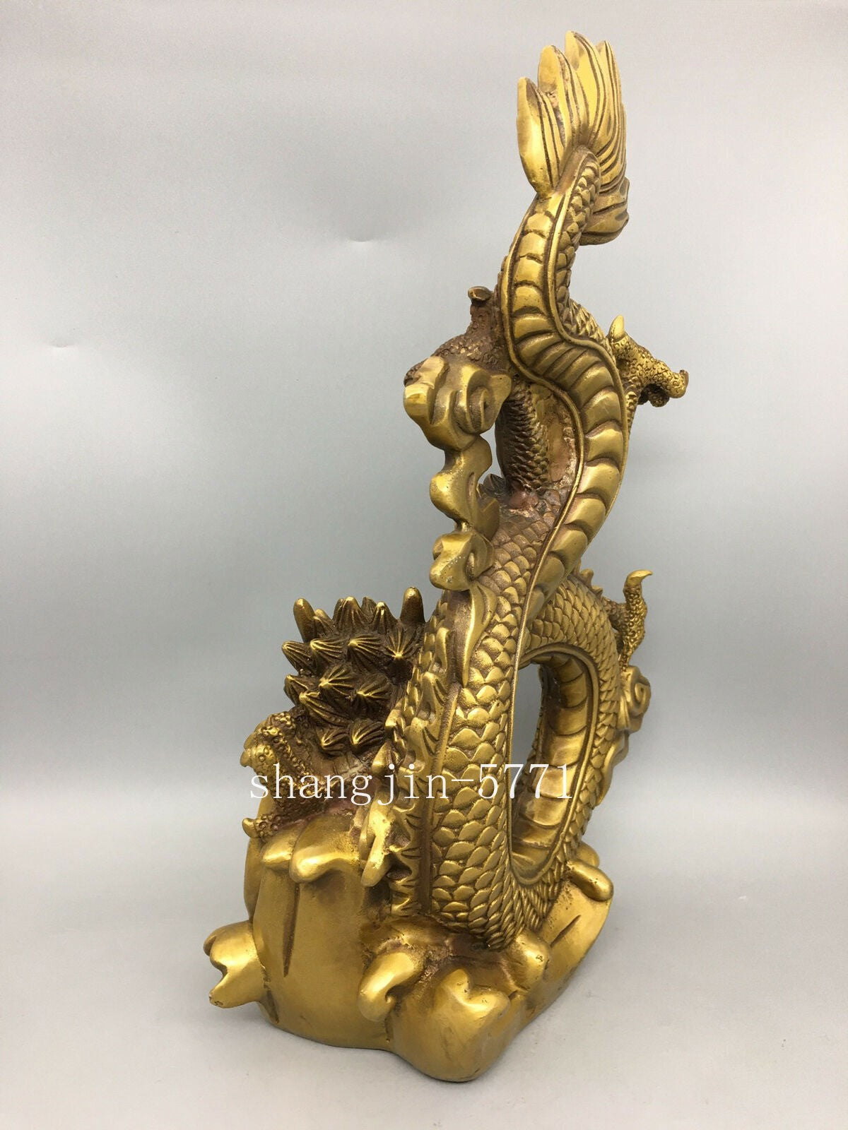 14.6" Chinese Ming dynasty brass large Standing dragon pattern statue