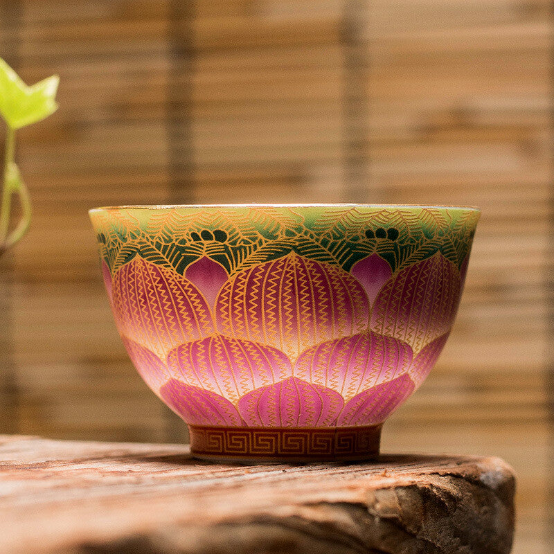 master cup porcelain lotus flower print Chinese kungfu tea cup ceramic cup 85ml