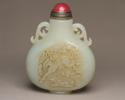 Antique Chinese Hetian Jade Carving Horse Snuff Bottle Statue Animal Figurines