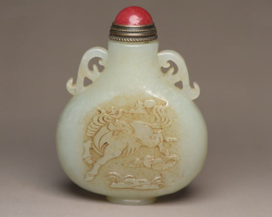 Antique Chinese Hetian Jade Carving Horse Snuff Bottle Statue Animal Figurines