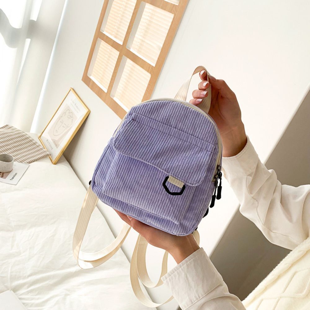 Backpack Solid Color Corduroy Small Backpack Student Bookbag Traveling 23*19*6CM
