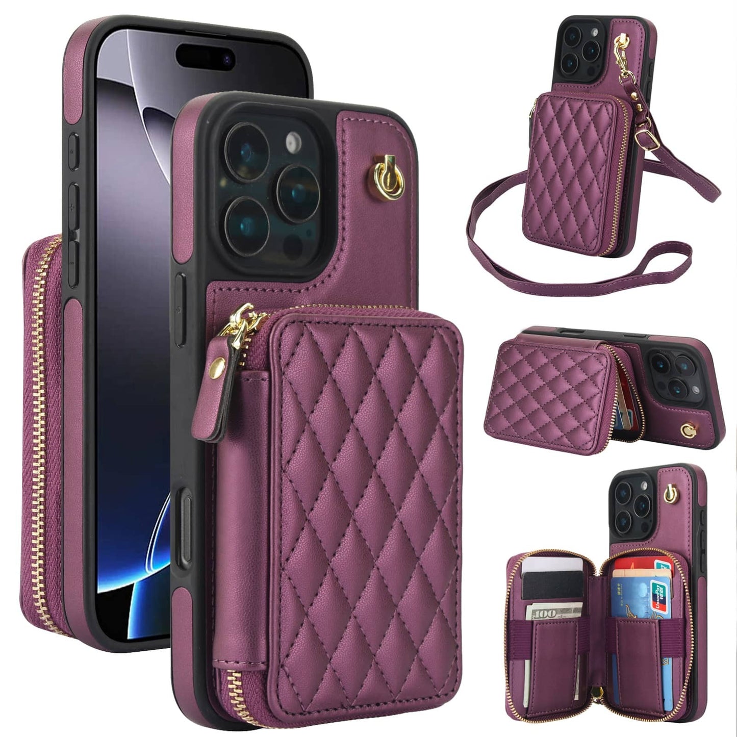 Crossbody Wallet Case for iPhone 16/15/14/13/12/11 Pro Max SE 7 8 X XS Max XR