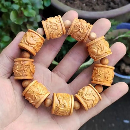 Cliff Cypress Wood Carving Bracelet Luck Eighteen Arhats HandString Jewelry