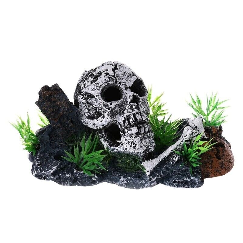 Aquarium Ornaments Plastic Resin Pirate Skull Skeleton Hide Cave Fish Tank Decor