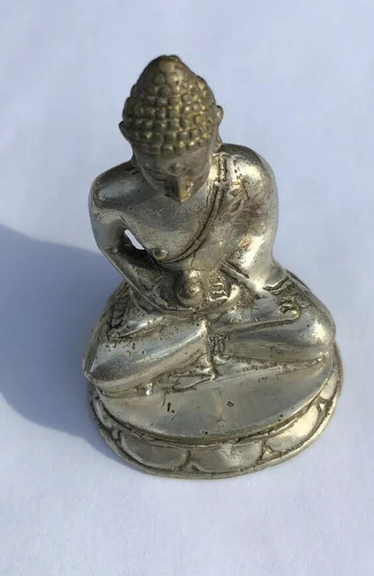 Bronze Temple Buddha Casting Statue Figure Silver Patina Decoration