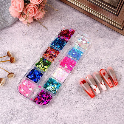Nail Glitter Polish 12 Grids Colorful Mirror Effect Shimmer Pearl Powder Pigment