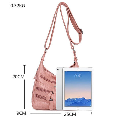 Sheepskin Leather Shoulder Bag Many Pockets Casual Crossbody Women Purse Handbag