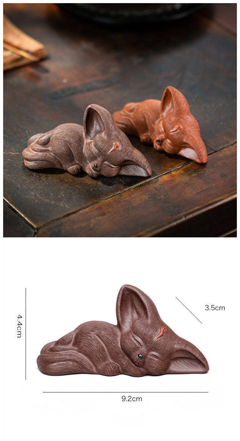 1Pc 3.62" Yixing Purple Clay Sculpture Tea Pet Lucky Fox Statue Art Ornaments