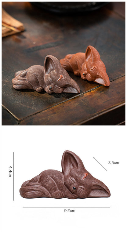 1Pc 3.62" Yixing Purple Clay Sculpture Tea Pet Lucky Fox Statue Art Ornaments