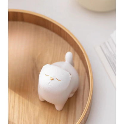 Ceramics White Cat Tea Pet Ornament 7cm 2.8in Tea Tray Decoration Tea Ceremony