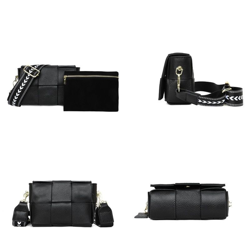 Bag Fashion Woven Leather Shoulder Bag Small Messenger Soft Real Cowhide Handbag