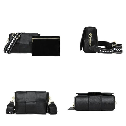 Bag Fashion Woven Leather Shoulder Bag Small Messenger Soft Real Cowhide Handbag