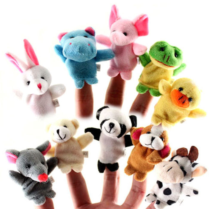 Elephant, Panda, Duck, Rabbit, Frog, Mouse, Cow, Bear, Dog, Hippo Finger Puppets