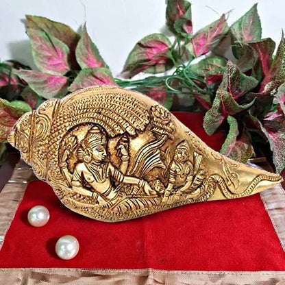 Hindu God Brass Lord Vishnu Lakshmi Carving Shankh Conch Statute Idol Figurines