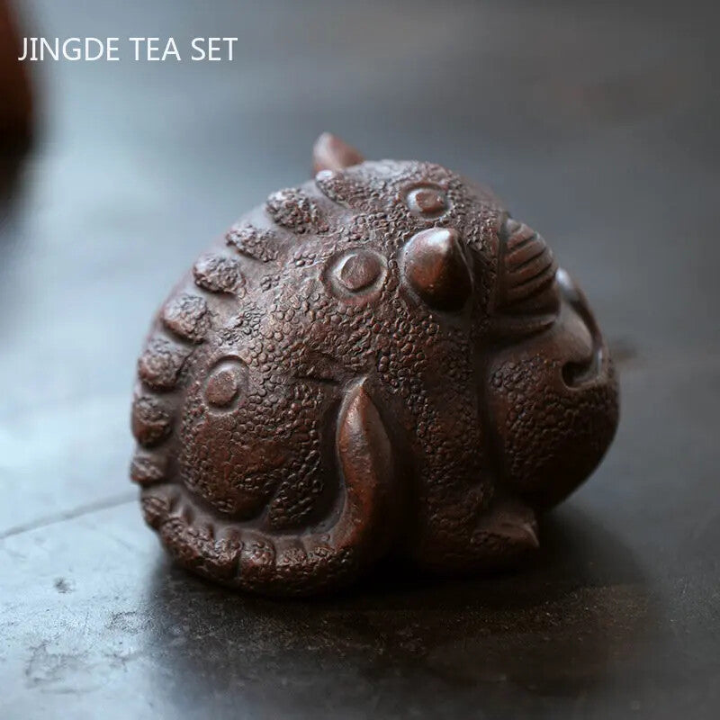 Yixing Raw Ore Purple Sand Tea Pet Three Foot Golden Toad Chinese Tea Accessorie