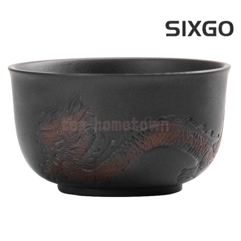 1PC Purple Pottery Tea Cup Dragon Carving Large Size 150ml Kung Fu Tea Set Tool