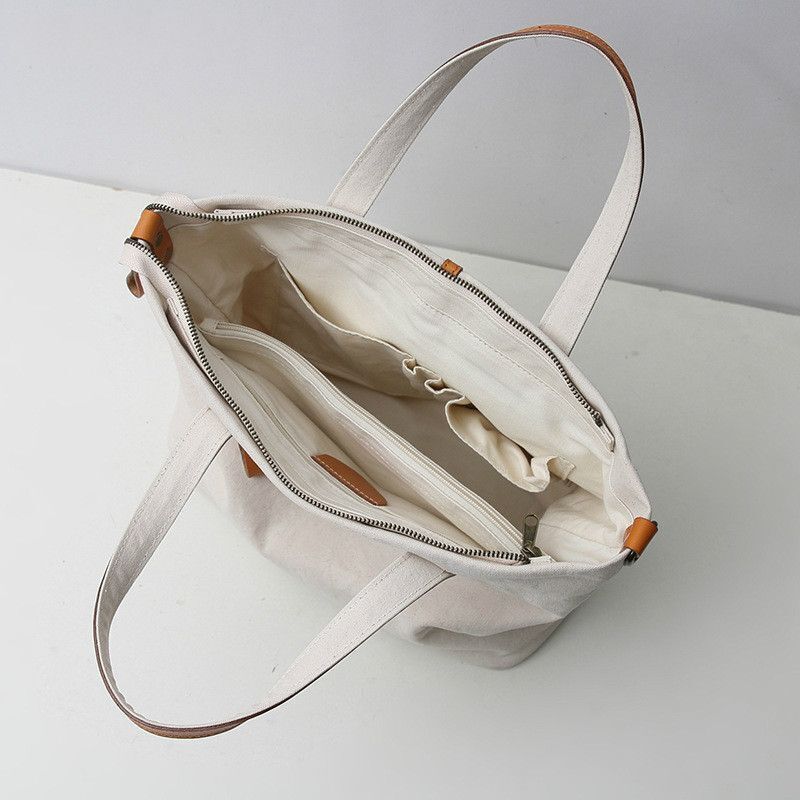 Canvas Bag Zipper Contrast Color Purse Shoulder Bag Retro Wild Diagonal 32*14*26
