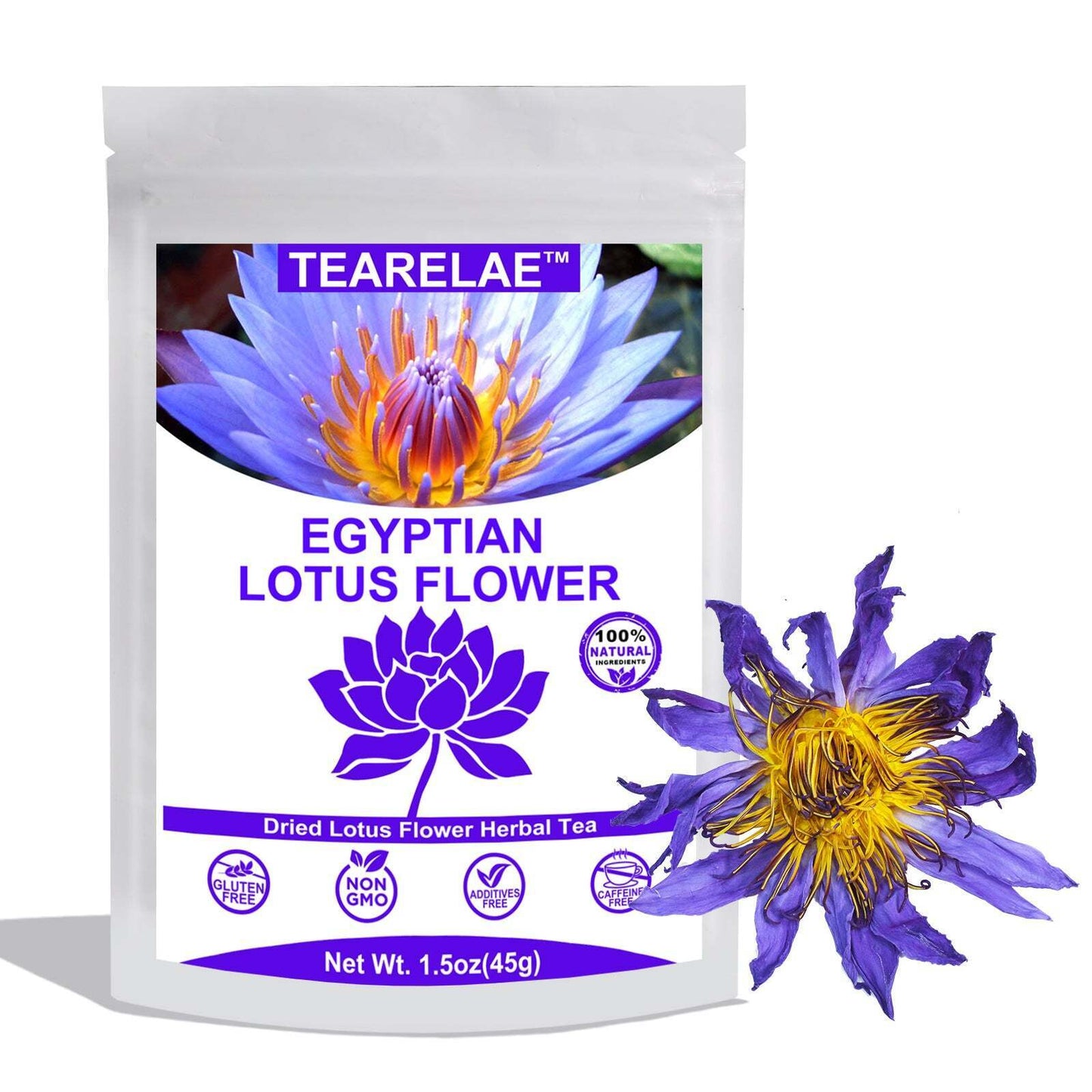 TEARELAE - Natural Blue Lotus Flower From Egyptian Water Lily 1.5 Oz/45g -