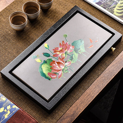 Porcelain Black Stone Tea Tray Creative Serving Tray On Sales Crude Pottery Tray