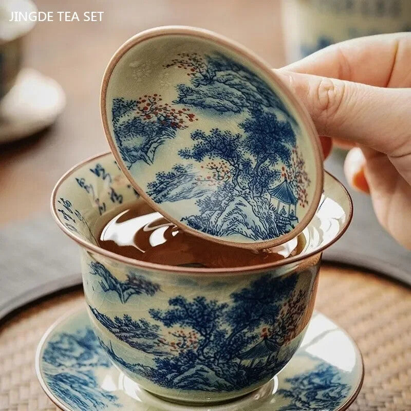 Ceramic Teacup Handmade Gaiwan Chinese Tea Tureen Tea Cups Tea Set Cover Bowl