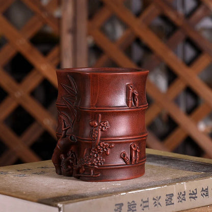 Purple Sand Bamboo Shape Chinese Bonsai Pot Vase Table Home Garden Decoration