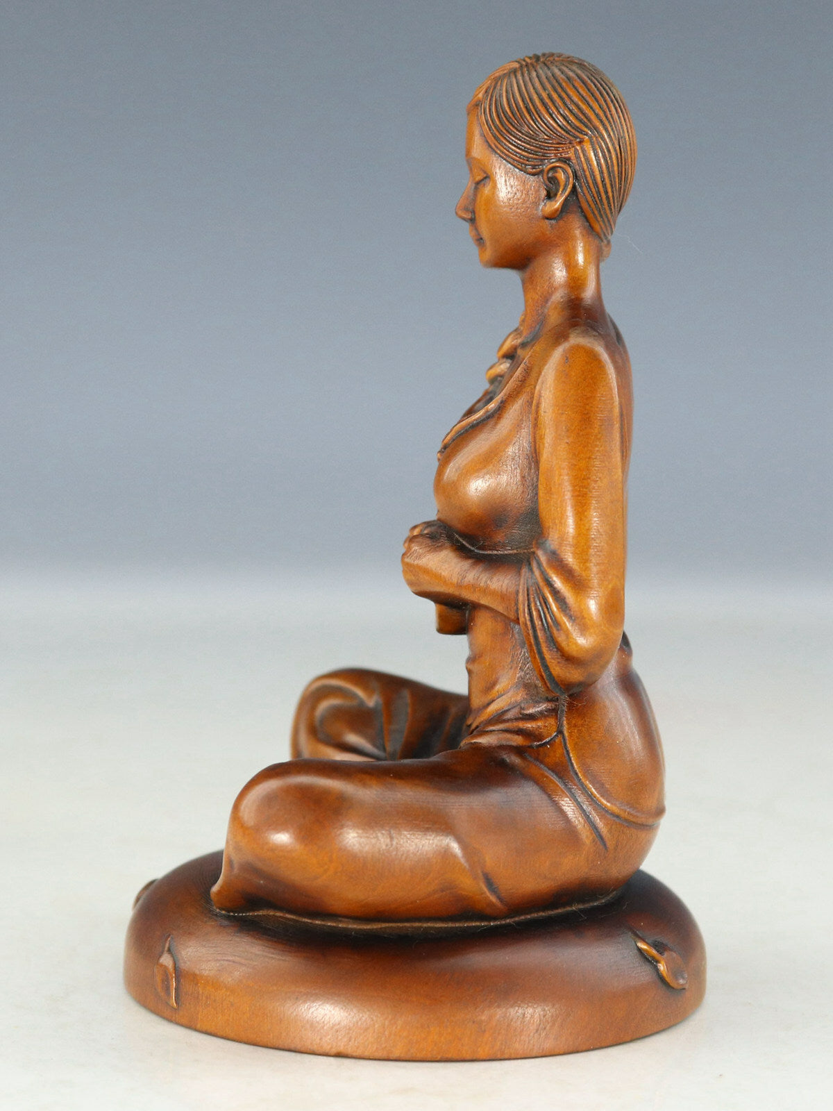 Rare Chinese Exquisite Handmade Beauty Carving Boxwood Statue Figure Art Collect