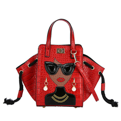 Lady Face Shoulder Bags Funky Top Handle Satchel Handbags Clutch Purse Bat Bag