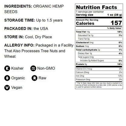 Organic Hemp Hearts – Non-GMO, Kosher, Raw, Vegan – by Food to Live