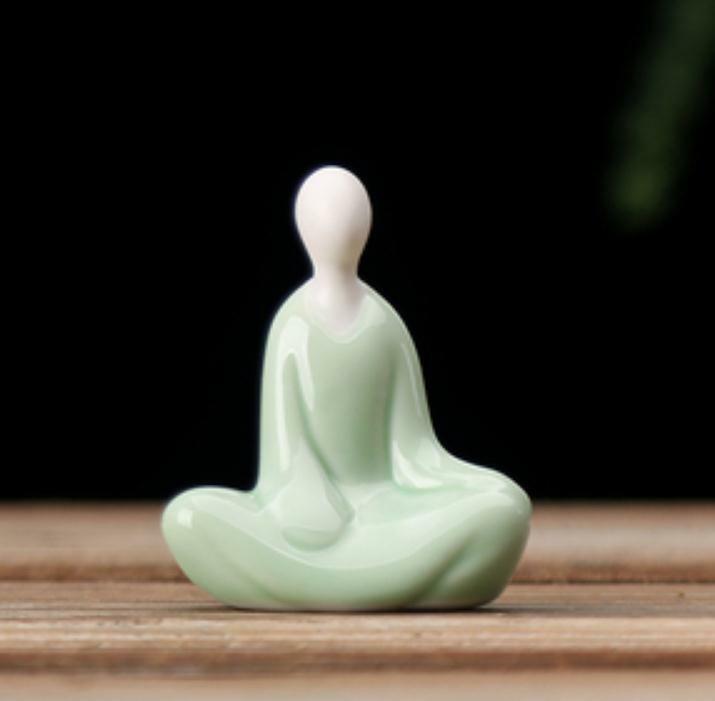 2.3" Chinese Celadon Porcelain Ceramics Faceless Buddha Figurine Statue Statues