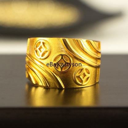 Men's Attracting Sand Surface 24K Gilding YELLOW GOLD Plated Ring