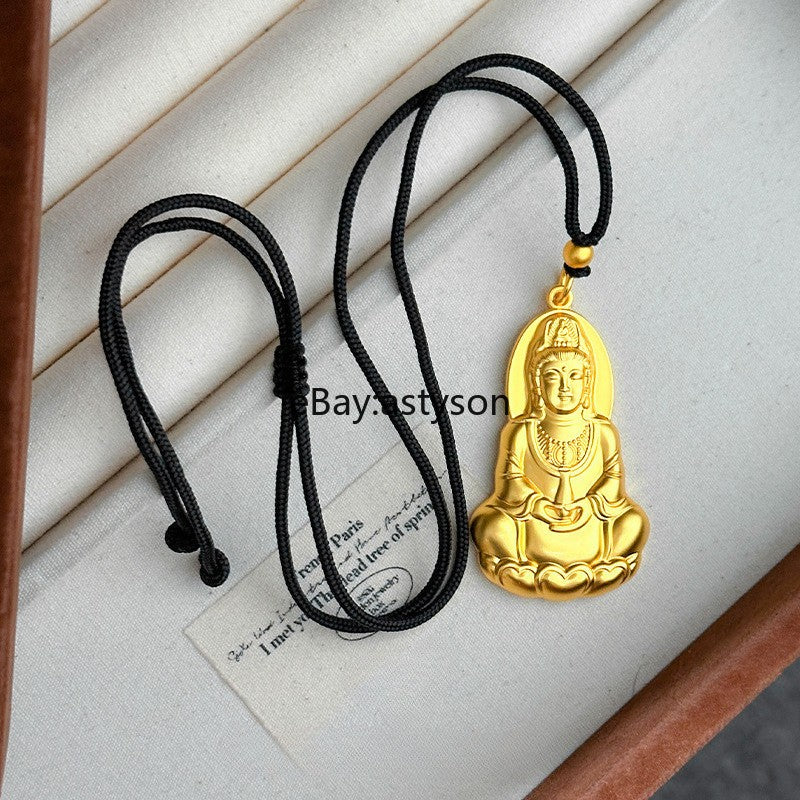 Lotus Avalokitesvara Bodhisattva 24K Yellow Gold Men Women GP Pendant