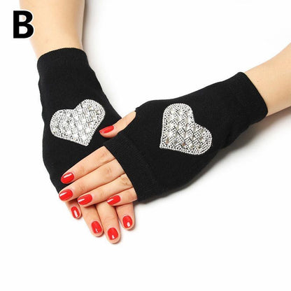 Women Fingerless Gloves Black Colour Half Finger Animals Pattern Rose Embroidery