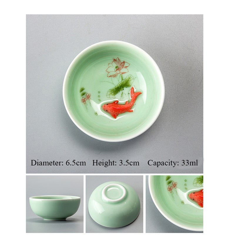 Chinese Tea Cups Porcelain Celadon Fish Teacup Set Loose Leaf Teapot Drinkware