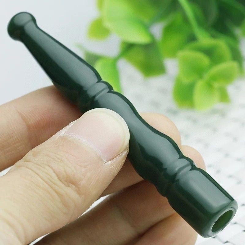 Natural Hetian Jade Cigarette Holder Green Jade Bamboo Joint Pipe Filter Gift