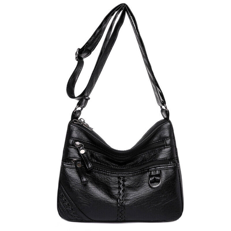 Women's Soft Leather Shoulder Bags Multi-Layer Shopper Bag Crossbody Handbag